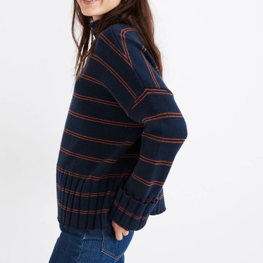Madewell Navy and Red Striped Turtleneck Sweater